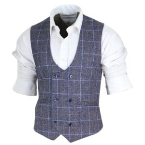 Mens Double Breasted Waistcoat 1920s Blinders Smart Casual Pocket Chain - Knighthood Store