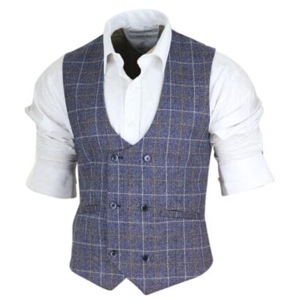 Mens Double Breasted Waistcoat 1920s Blinders Smart Casual Pocket Chain - Knighthood Store