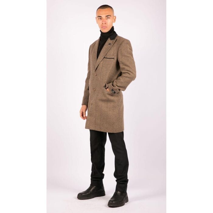 Chaqueta de abrigo 3/4 para hombre, de tweed con espiga, corte Peaky Blinders - Tienda Knighthood