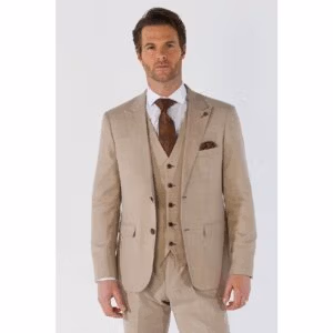 Men's Suit 3 Piece Beige Tailored Fit Summer Wedding - Knighthood Store
