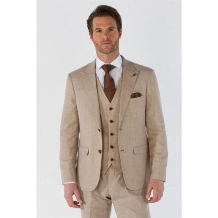 Men's Suit 3 Piece Beige Tailored Fit Summer Wedding - Knighthood Store
