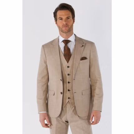 Men's Suit 3 Piece Beige Tailored Fit Summer Wedding - Knighthood Store