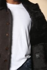 Men's Brown Shearling Sheepskin Car Coat - Image 5