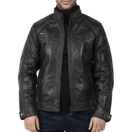 Giacca da motociclista con cerniera in stile retrò da uomo, in vera pelle, morbida, nera, casual - Knighthood Store