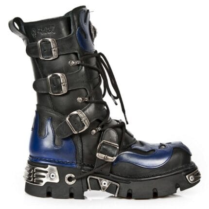 NEW ROCK 107-C5 Unisex Stiefel Schwarz Blau Leder Totenkopf Teufel Gothic Punk Biker - Knighthood Store