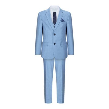Boys 3 Piece Suit Sky Blue Light Wedding Party Christening Smart Formal - Knighthood Store