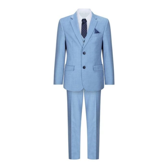 Boys 3 Piece Suit Sky Blue Light Wedding Party Christening Smart Formal - Knighthood Store