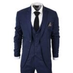 Costume 3 pièces bleu marine classique pour homme, coupe ajustée, style vintage, pour bureau, mariage, bal de promo - Knighthood Store