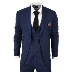Abito classico da uomo blu navy, 3 pezzi, vestibilità su misura, stile vintage, per ufficio, matrimonio e ballo di fine anno - Knighthood Store