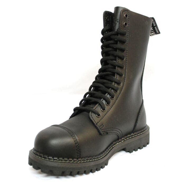 Stivali militari unisex in vera pelle, neri, stile Ginders Herald, punk rock, con punta in acciaio di sicurezza - Knighthood Store