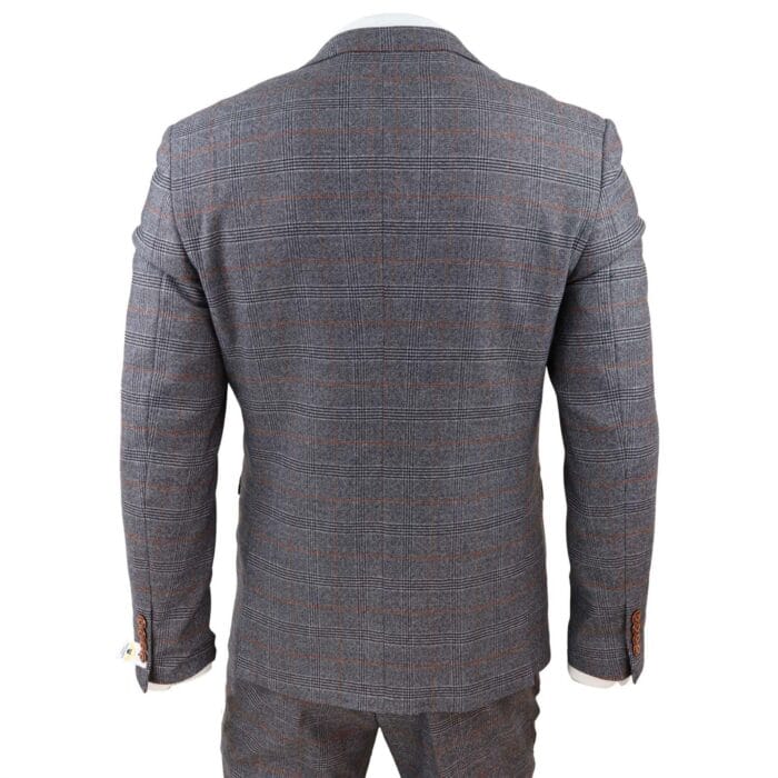 Traje de tweed gris de tres piezas, cuadros Príncipe de Gales, corte entallado y chaleco cruzado - Knighthood Store
