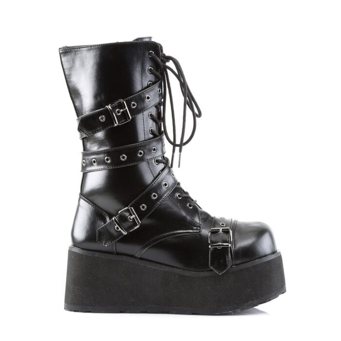 Bottes gothiques EMO DEMONIA TRASHVILLE 205 unisexes Pleaser en cuir noir à plateforme - Knighthood Store