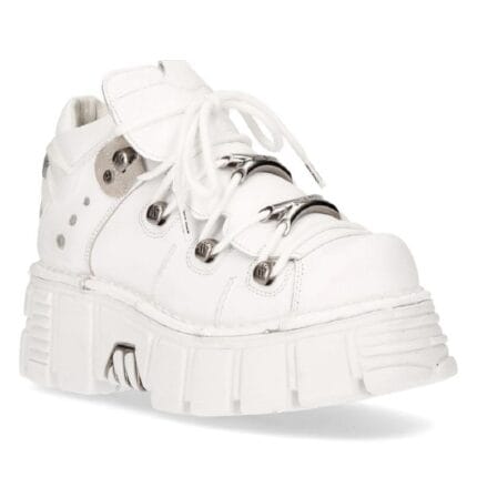 Botas moteras punk góticas de cuero blanco metalizado New Rock 106N-S8 - Tienda Knighthood