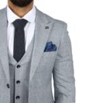 Herrenanzug, blau, dreiteilig, Tweed, kariert, für Hochzeit und Abschlussball, maßgeschneidert – Knighthood Store