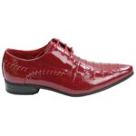 Mens Italian Design Black Red Laced Leather Shiny Patent Shoes Smart Casual - Knighthood Store