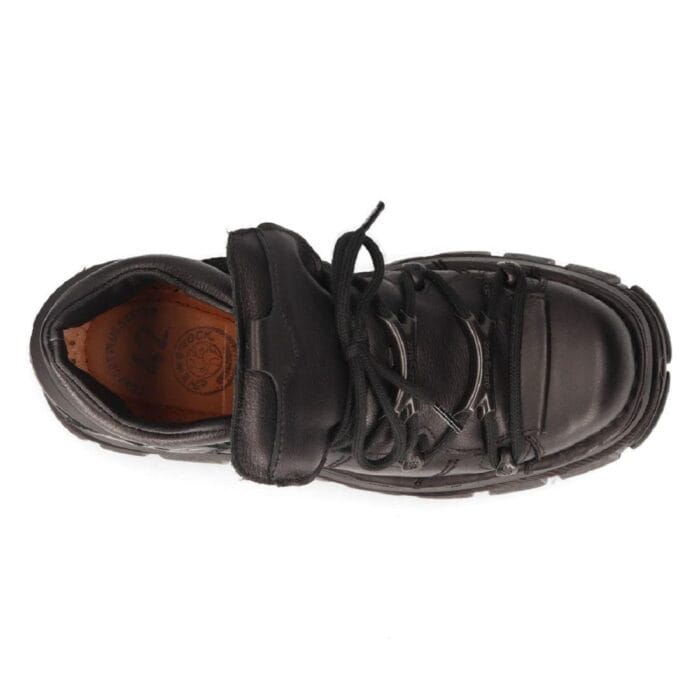 New Rock 106N-S52 TOWER SHOES Metallic Black Leather Biker Punk Gothic Boots - Knighthood Store