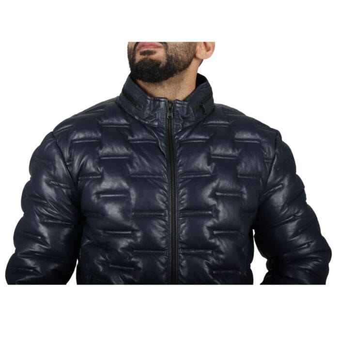 Men's Puffer Quilted Real Leather Jacket Casual Waist Length - Knighthood Store
