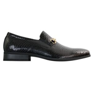 Scarpe da uomo in pelle di coccodrillo, effetto serpente, con fibbia dorata, nere e lucide, senza lacci, vernice PU - Knighthood Store