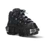 New Rock Boots WALL106-S10 Unisex Metallic Black Leather Platform Gothic Boots - Knighthood Store