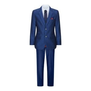 Boys 3 Piece Shiny Blue Wedding Party Suit Tailored Fit Smart Formal - Knighthood Store