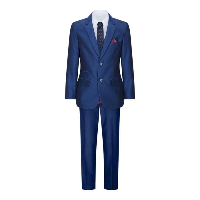 Traje de boda azul brillante de 3 piezas para niño, corte entallado, elegante y formal - Knighthood Store