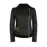 Womens Short Tailored Fit Morino Black Real Sheepskin Cross Zip Biker Style - Knighthood Store