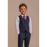 Traje de tweed de 3 piezas a cuadros azul marino para niño, corte entallado, para boda - Knighthood Store