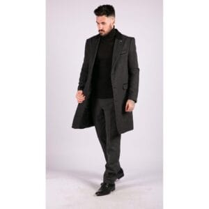 Giacca da uomo lunga 3/4 in tweed a spina di pesce, vestibilità Peaky Blinders - Knighthood Store