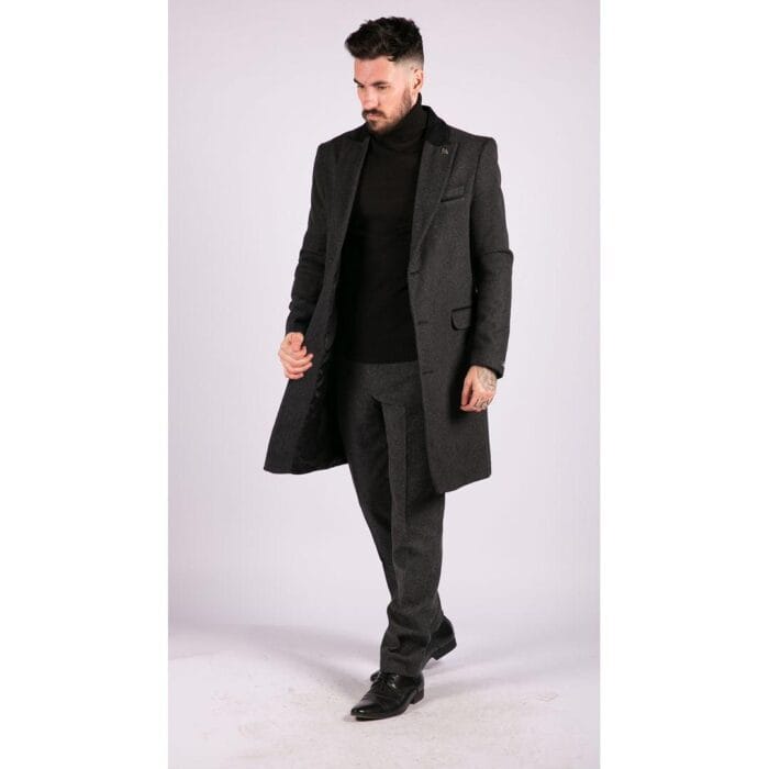 Chaqueta de abrigo 3/4 para hombre, de tweed con espiga, corte Peaky Blinders - Tienda Knighthood