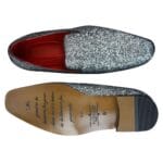 Scarpe da uomo slip-on in pelle verniciata, eleganti, in argento lucido, oro nero e glitter - Knighthood Store