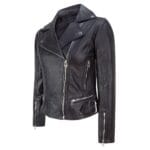 Ladies Women Genuine Real Leather Slim Fit Black Biker Jacket - Knighthood Store