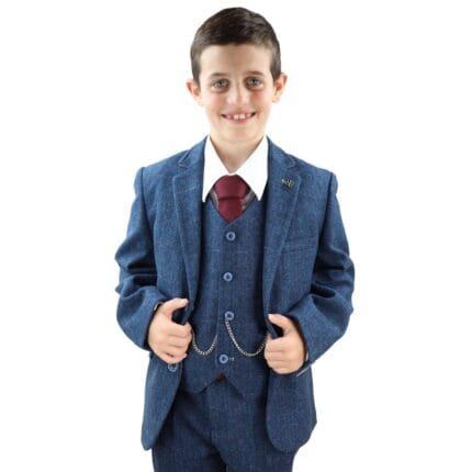 Boys 3 Piece Navy Blue Suit Tweed Check Blinders Tailored Fit Vintage Boys 3 Piece Navy Blue Suit Tweed Check Blinders Tailored Fit Vintage - Knighthood Store