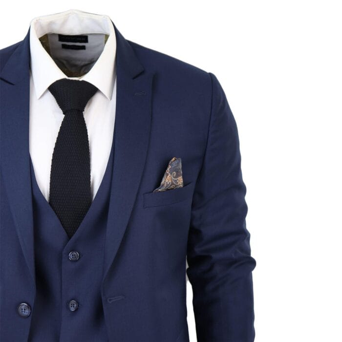 Abito classico da uomo blu navy, 3 pezzi, vestibilità su misura, stile vintage, per ufficio, matrimonio e ballo di fine anno - Knighthood Store