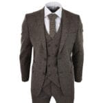 Traje de lana de tres piezas para hombre, chaleco cruzado, tweed, anteojeras, clásico, años 20, roble - Knighthood Store