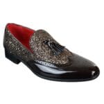 Scarpe eleganti da uomo con nappe lucide, da festa, in pelle verniciata, rosso argento, nero oro - Knighthood Store