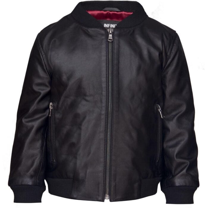 Jungen Mädchen Kinder Unisex Echtleder Bomberjacke Varsity Zip Schwarz Blau - Knighthood Store