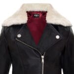 Chaqueta de motociclista de cuero auténtico para niñas y niños, con cremallera cruzada y cuello de piel negra, de 1 a 13 años - Knighthood Store