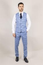 Costume homme 3 pièces bleu clair à carreaux, coupe classique, coupe cintrée, tenue habillée - Knighthood Store