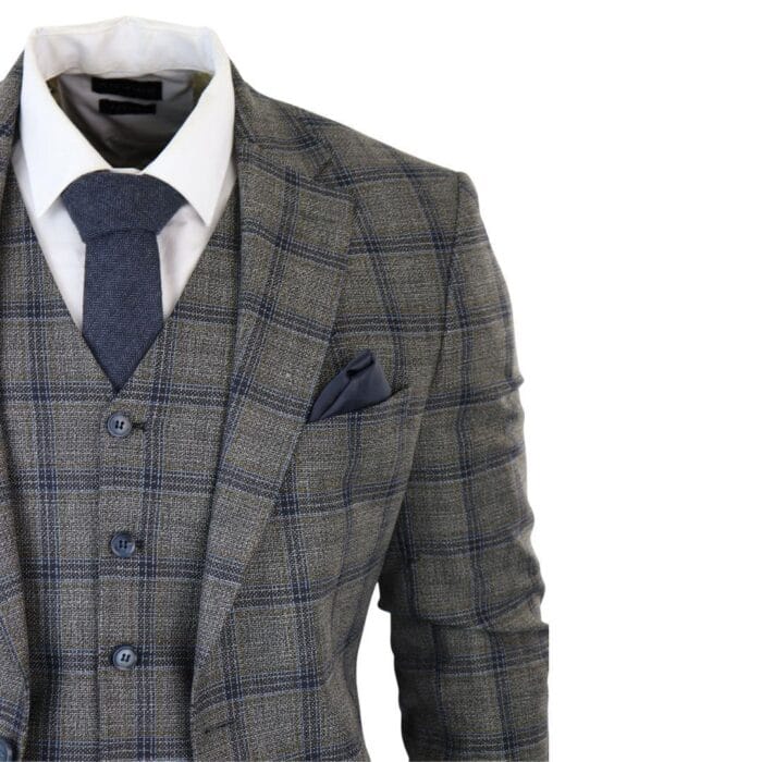 Traje de tres piezas a cuadros gris oscuro para hombre - Trajes formales de negocios - Tienda Knighthood