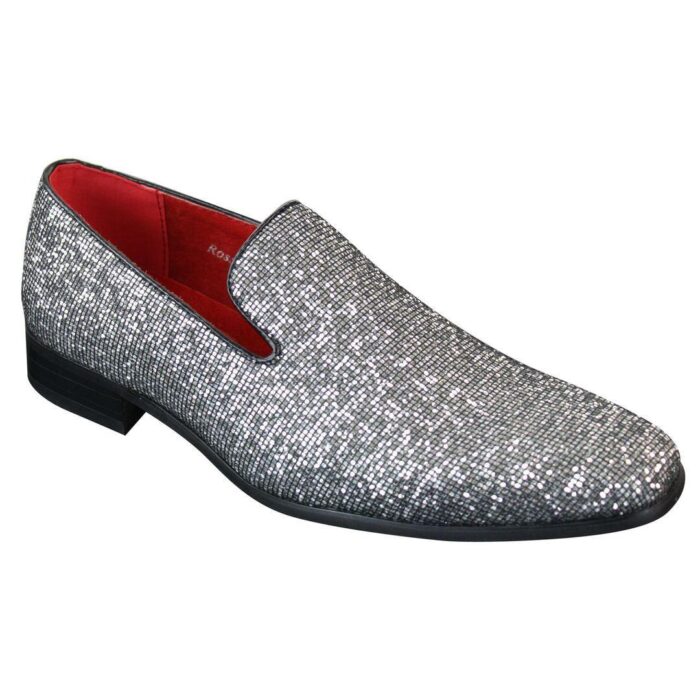 Mens Shiny Silver Gold Black Slip On Glitter Shoes Party Smart Patent Leather - Knighthood Store