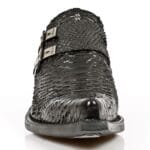 Bottes New Rock 7934-S2 en cuir noir gaufré python avec boucle et talon West Steel - Knighthood Store