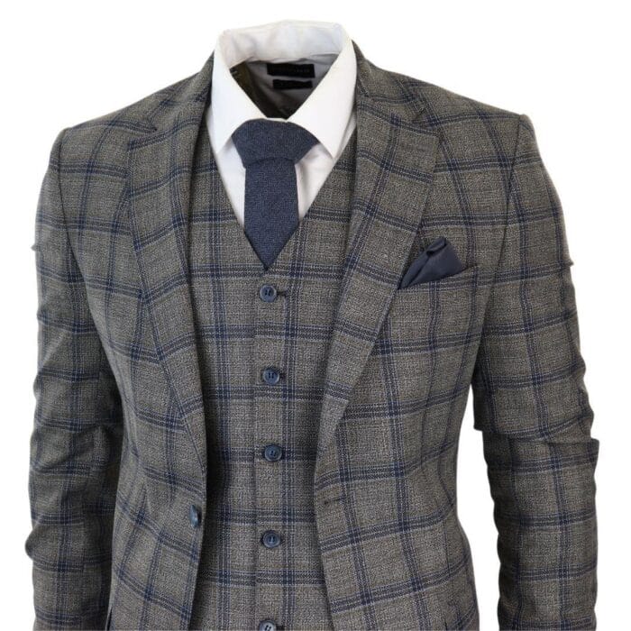 Traje de tres piezas a cuadros gris oscuro para hombre - Trajes formales de negocios - Tienda Knighthood