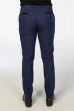 Men's Trousers Navy Blue Checked Formal Suit Pants - Image 2