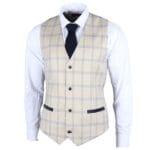 Herrenweste Beige Kariert Tailored Fit Weste - Knighthood Store