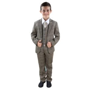 Completo da bambino a 3 pezzi in tweed marrone a quadri, stile vintage, classico anni '20 - Knighthood Store