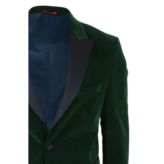 Grüner Herren-Smoking aus Samt, Blazer, Satin, steigendes Revers, Dinnerjacket, Hochzeit, Abschlussball, schwarze Krawatte – Knighthood Store