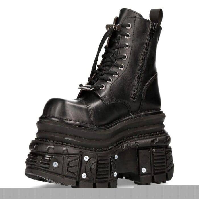 New Rock MILI083CCT-C4 Metallic Schwarze Leder Militärstiefel Punk Goth Rock - Knighthood Store
