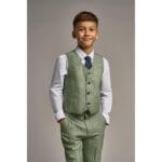 Boys 3 Piece Sage Green Check Suit Tweed Tailored Fit Wedding - Knighthood Store