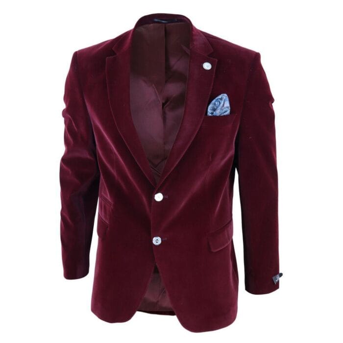 Mens Velvet Blazer Suit Jacket 2 Button Dinner Smart Casual Formal Tailored Fit - Knighthood Store