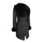 Chaqueta Toscana de piel de oveja auténtica para mujer, con cremallera cruzada 3/4, corte entallado, piel italiana negra - Knighthood Store